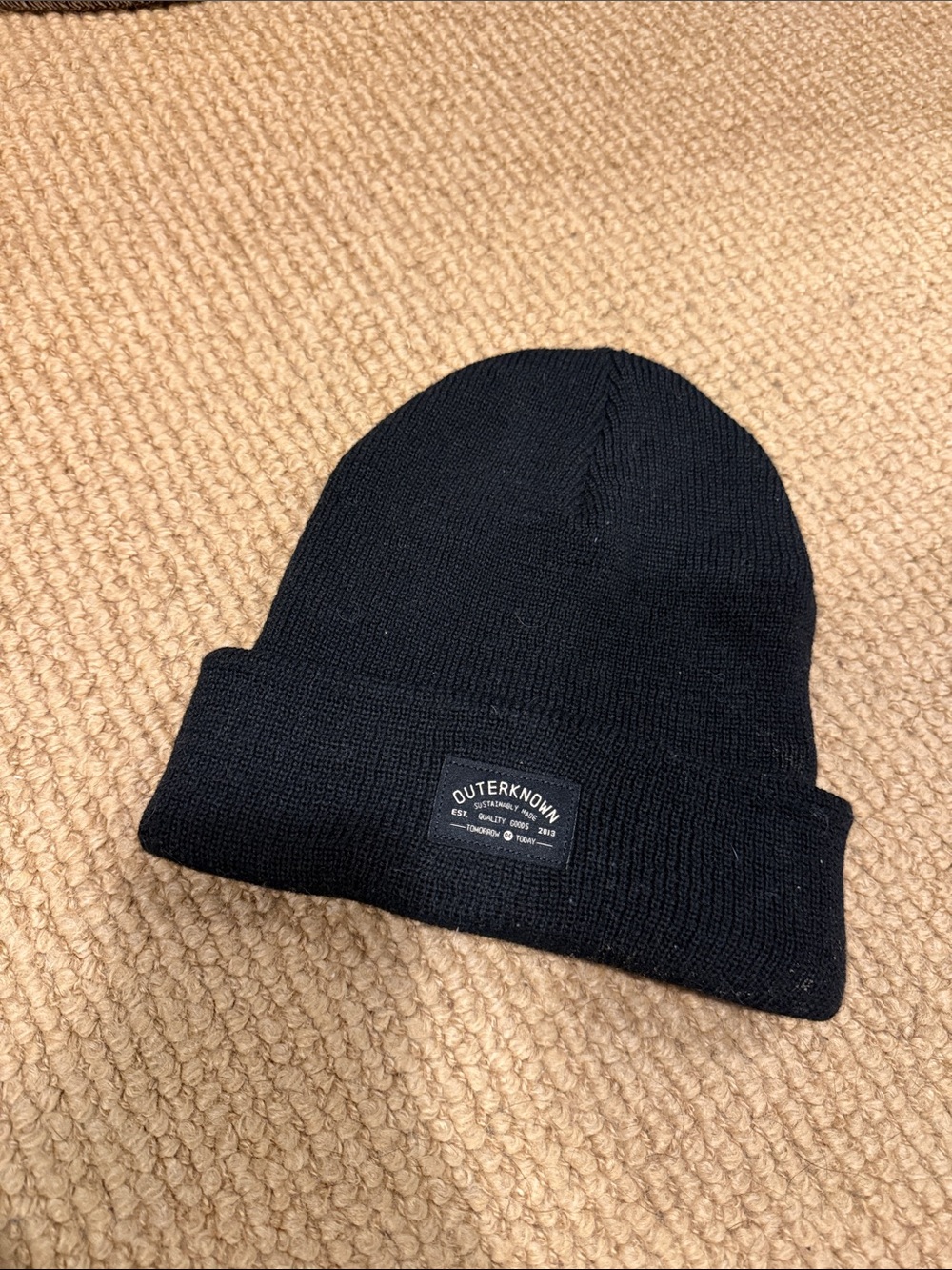 Outerknown Black Knit Cuffed Beanie